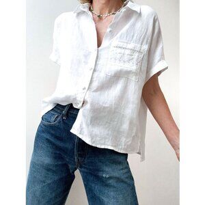 Joie Womens Linen embroidered button down Shirt Short Sleeve Size Medium